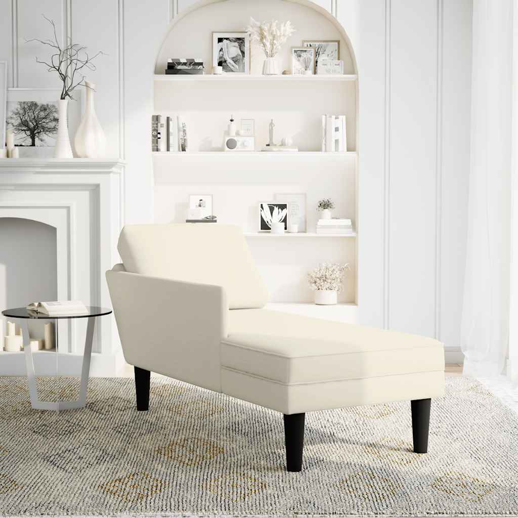 vidaXL Chaise longue met kussen&rechterarmleuning fluweel crèmekleurig