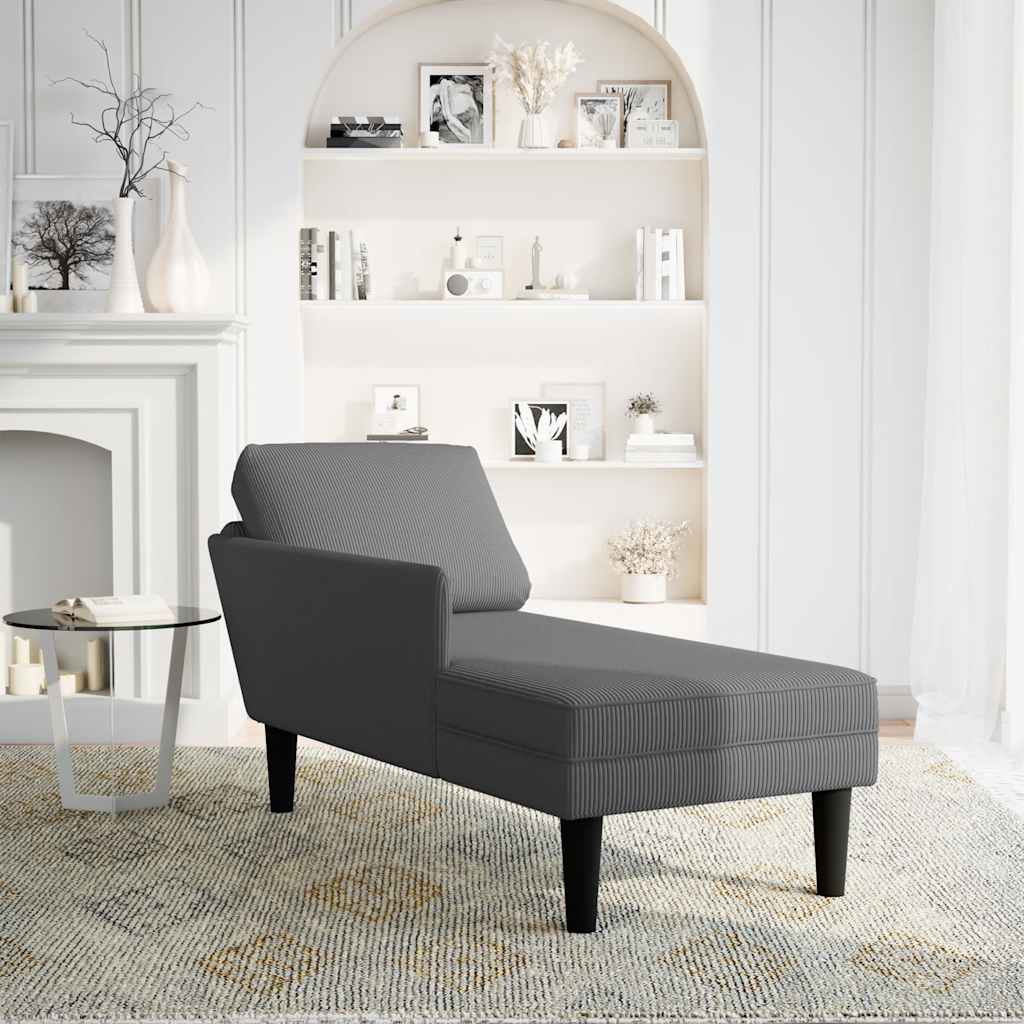 vidaXL Chaise longue met kussen corduroy stof donkergrijs