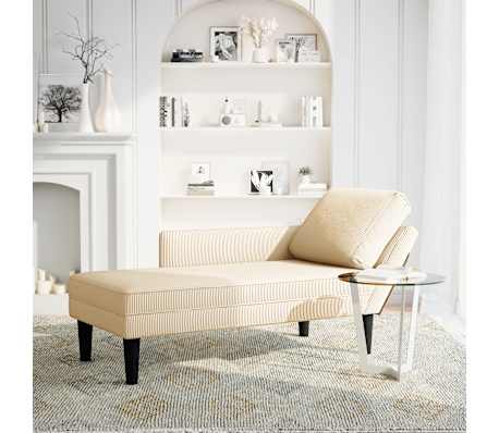 vidaXL Chaise lounge com almofada tecido corduroy creme