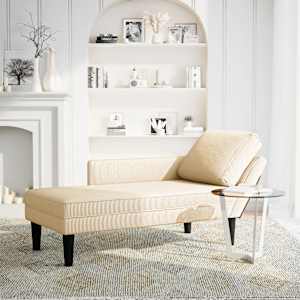 vidaXL Chaise lounge com almofada tecido corduroy creme