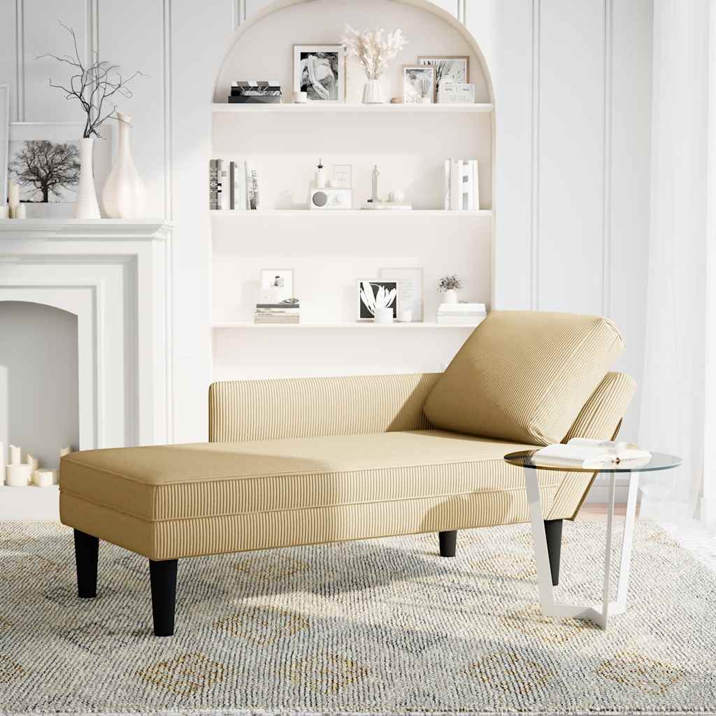 vidaXL Chaise longue met kussen corduroy stof lichtgroen grijs afbeelding