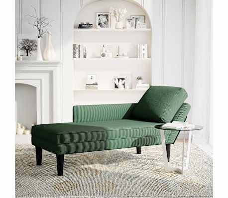 vidaXL Sdraio con Cuscino Destro in Velluto a Coste Verde Scuro