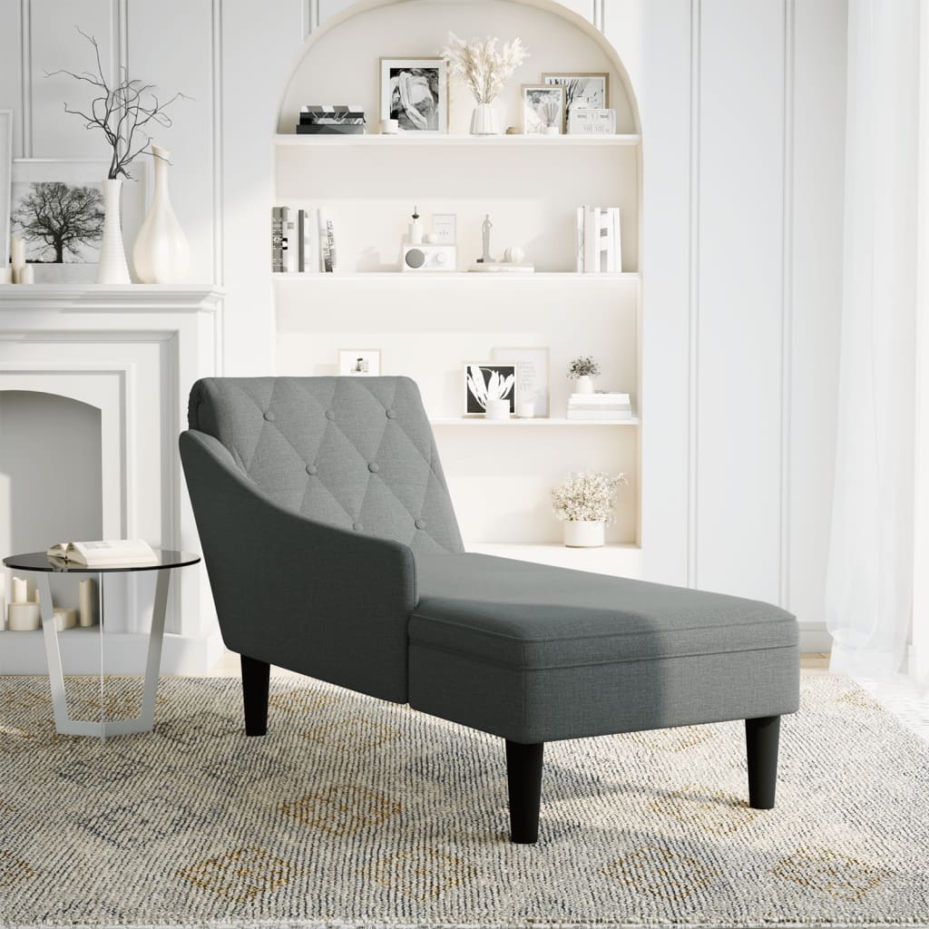 vidaXL Chaise longue met kussen en rechterarmleuning stof donkergrijs