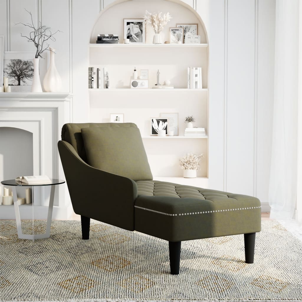 vidaXL Chaise longue met kussen&rechterarmleuning kunstleer legergroen