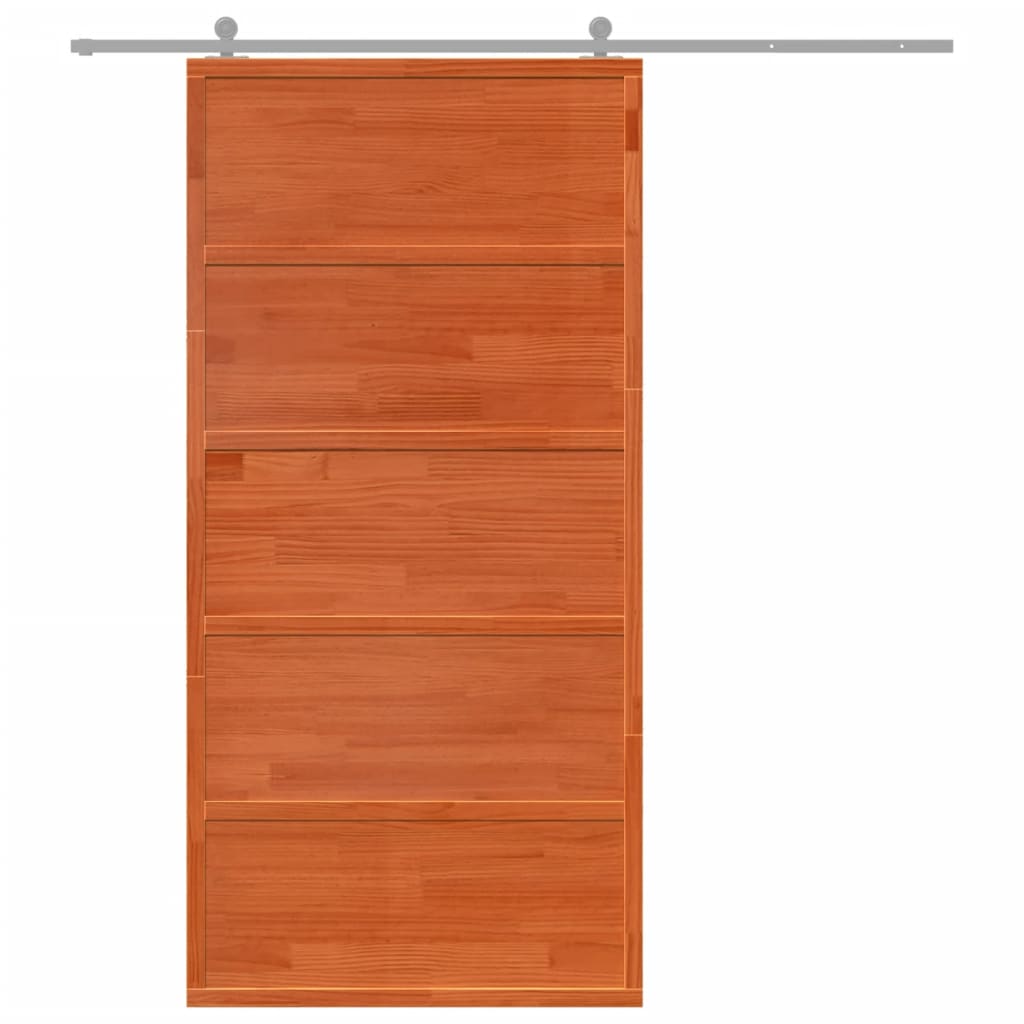 vidaXL Schuifdeur 100x208 cm massief grenenhout wasbruin afbeelding