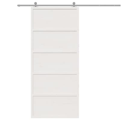 vidaXL Scheunent&uuml;r Wei&szlig; 90x208 cm Massivholz Kiefer