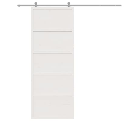 vidaXL Scheunent&uuml;r Wei&szlig; 80x208 cm Massivholz Kiefer