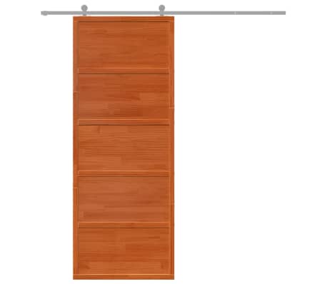 vidaXL Плъзгаща се врата восъчнокафяво 80x208 см масивно борово дърво