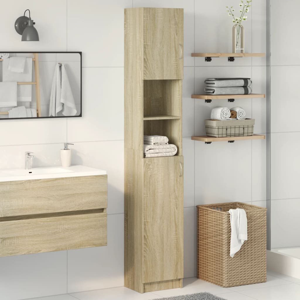 vidaXL badeværelsesskab 32x25,5x190 cm konstrueret træ sonoma-eg
