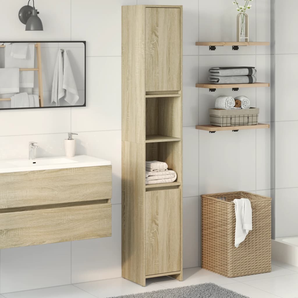 vidaXL badeværelsesskab 30x30x183,5 cm konstrueret træ sonoma-eg