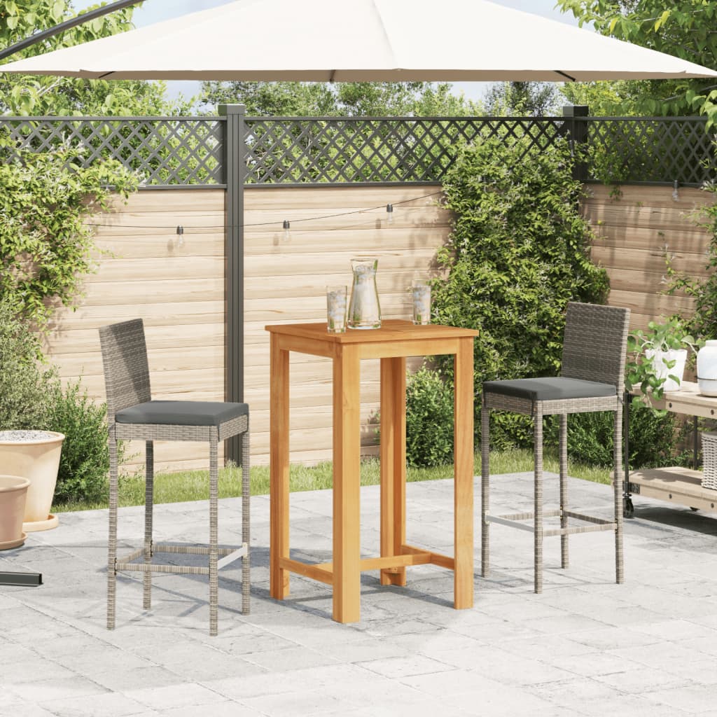 Thumbnail - vidaXL 3-tlg. Gartenbar-Set Grau Massivholz Akazie und Poly Rattan