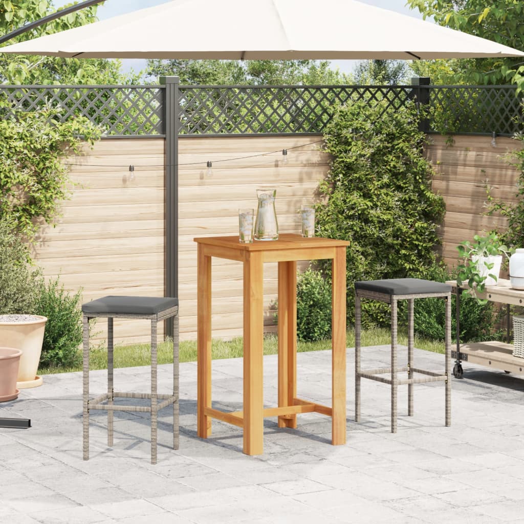 vidaXL 3-delige Tuinbarset massief acaciahout en poly rattan grijs afbeelding