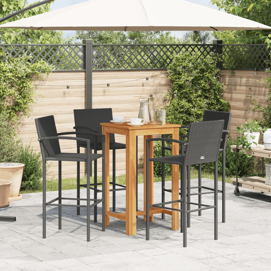 Thumbnail - vidaXL 5-tlg. Gartenbar-Set Schwarz Massivholz Akazie und Poly Rattan