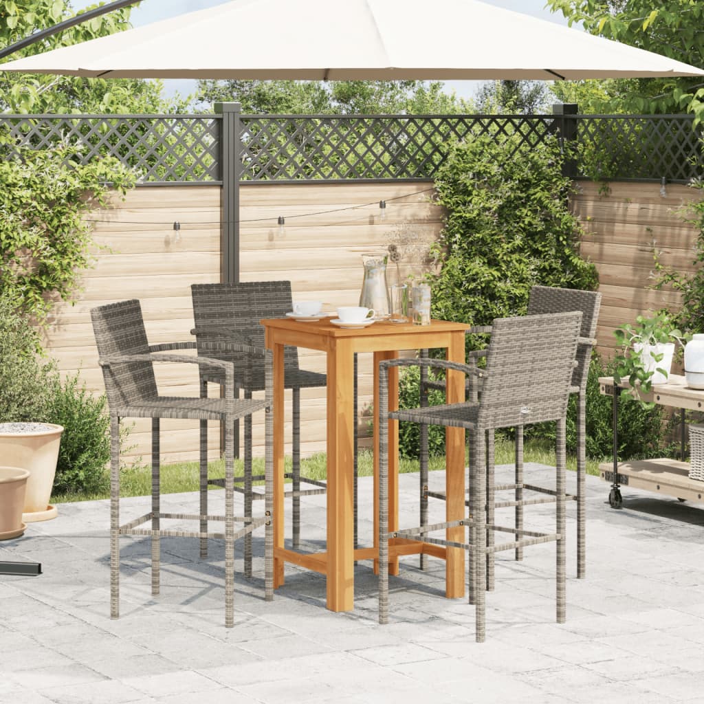 Thumbnail - vidaXL 5-tlg. Gartenbar-Set Grau Massivholz Akazie und Poly Rattan