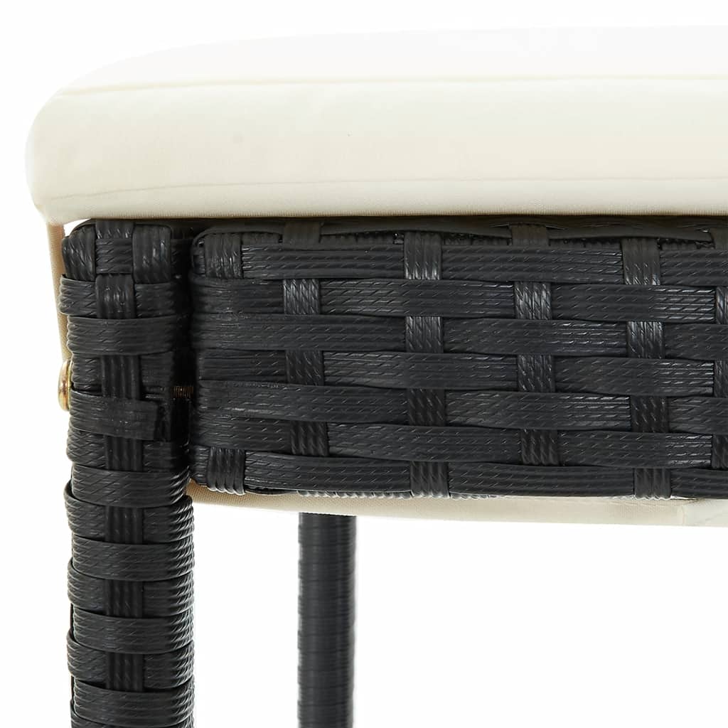 Zestaw mebli barowych rattan PE - stół 120x60cm, 4 hokery, kremowe poduszki