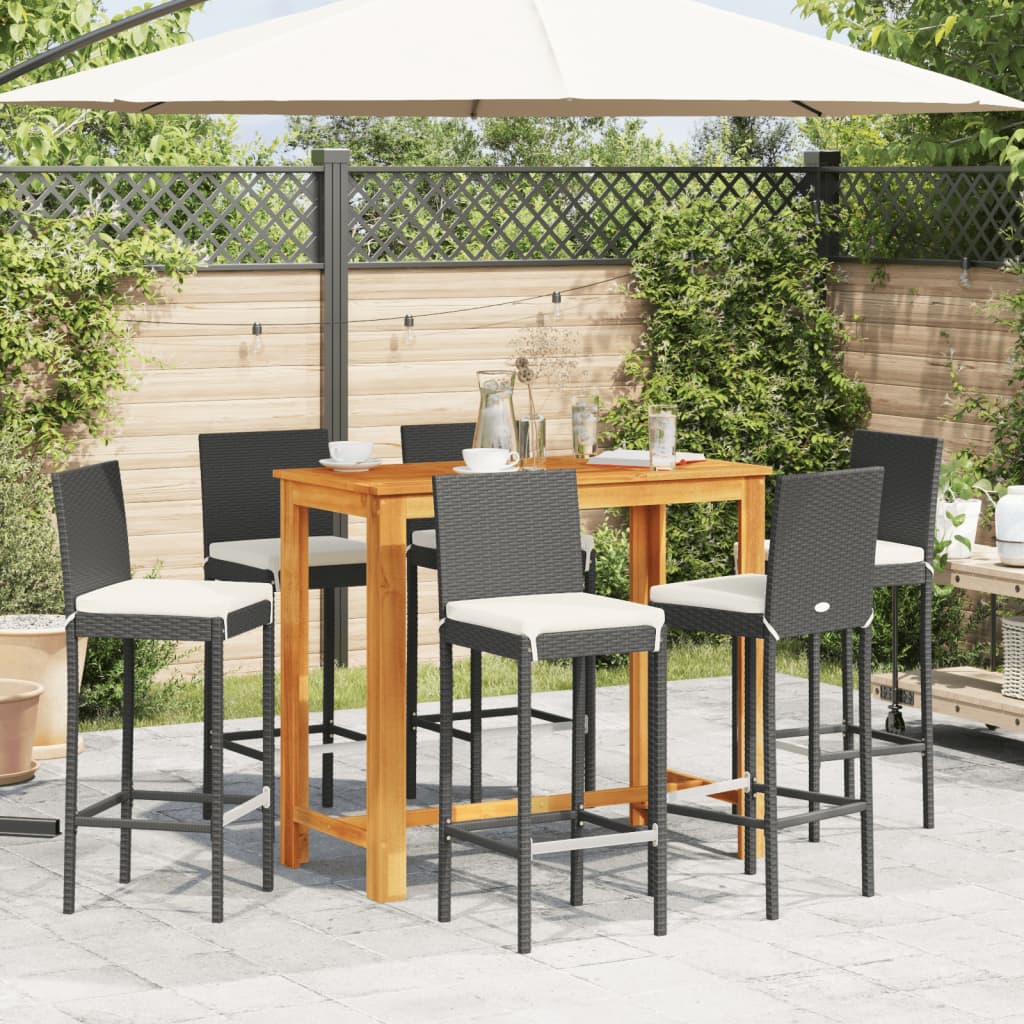 Thumbnail - vidaXL 7-tlg. Gartenbar-Set Schwarz Massivholz Akazie und Poly Rattan