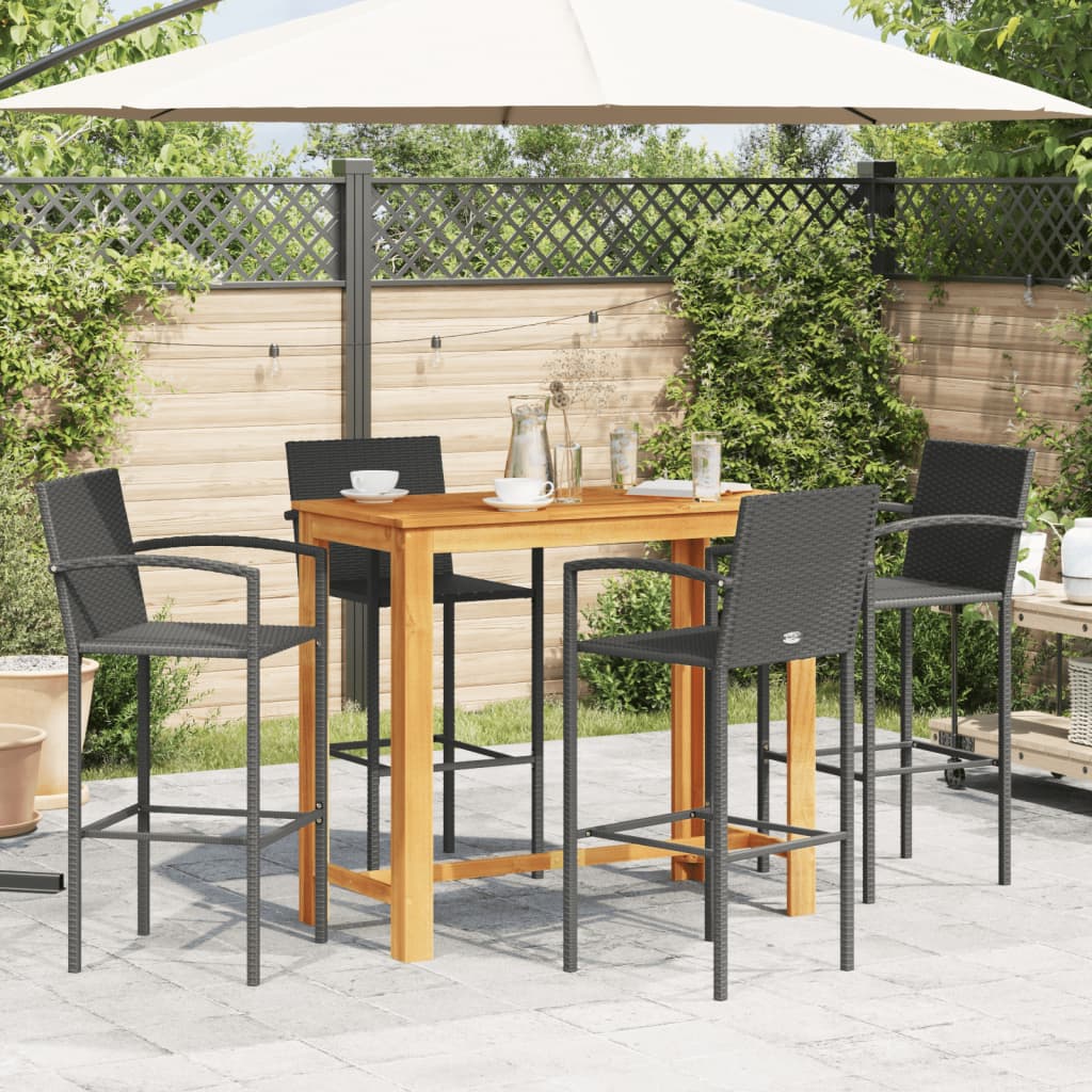 vidaXL 5-delige Tuinbarset massief acaciahout en poly rattan zwart afbeelding