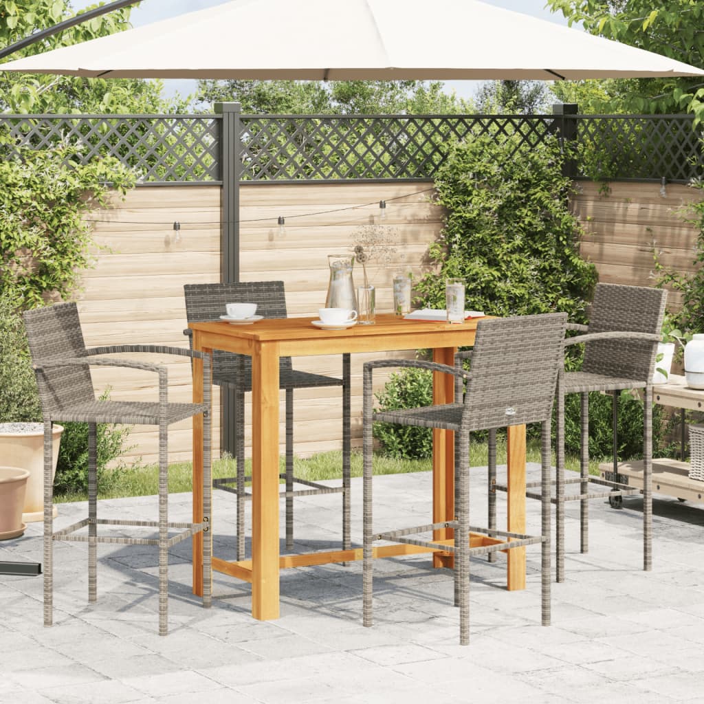 vidaXL 5-delige Tuinbarset massief acaciahout en poly rattan grijs afbeelding