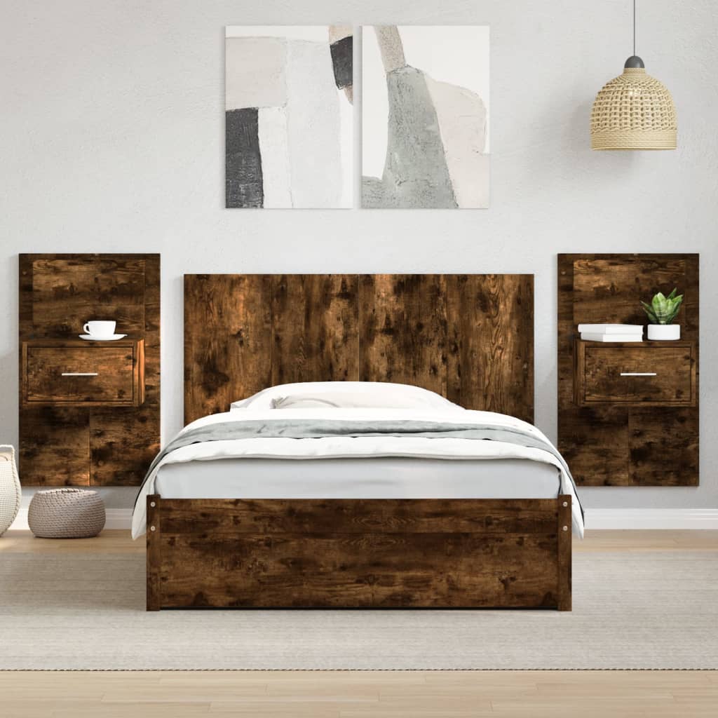 vidaXL Tăblie de pat cu dulapuri, stejar fumuriu 120 cm lemn prelucrat