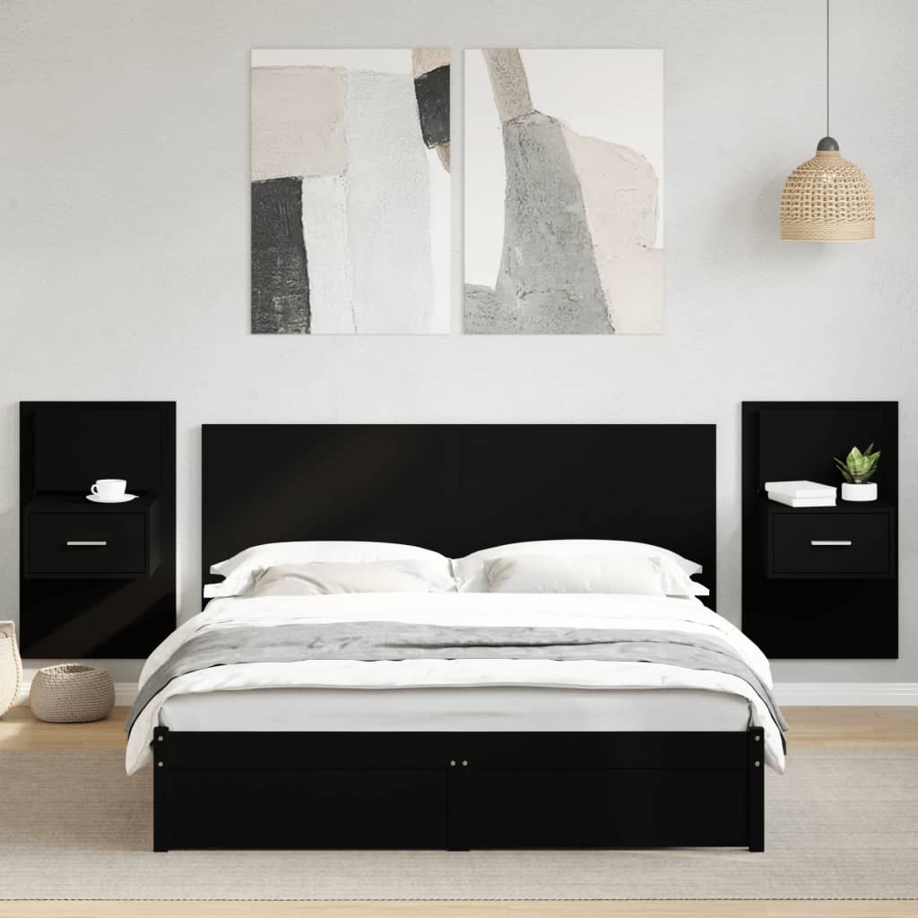 vidaXL Tăblie de pat cu dulapuri, negru, 160 cm, lemn prelucrat