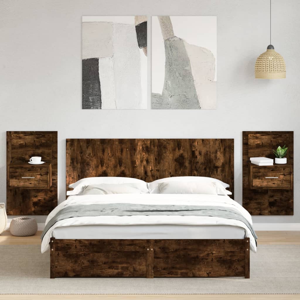vidaXL Tăblie de pat cu dulapuri, stejar fumuriu 160 cm lemn prelucrat