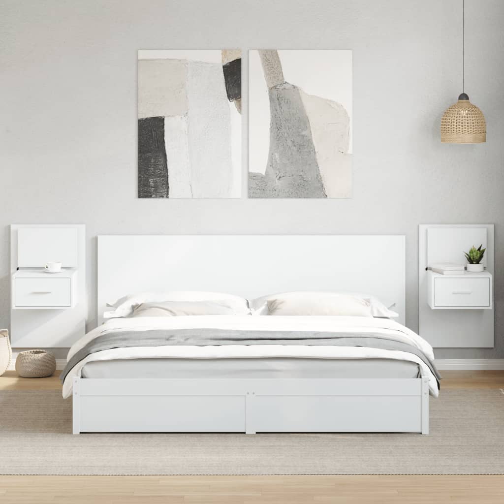 vidaXL Tăblie de pat cu dulapuri, alb, 200 cm, lemn prelucrat