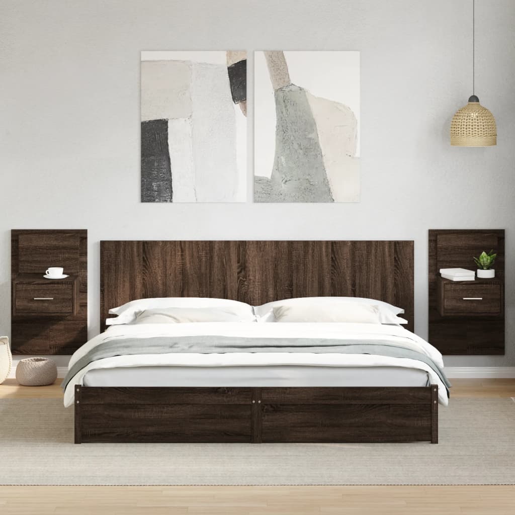 vidaXL Tăblie de pat cu dulapuri, stejar maro, 200 cm, lemn prelucrat