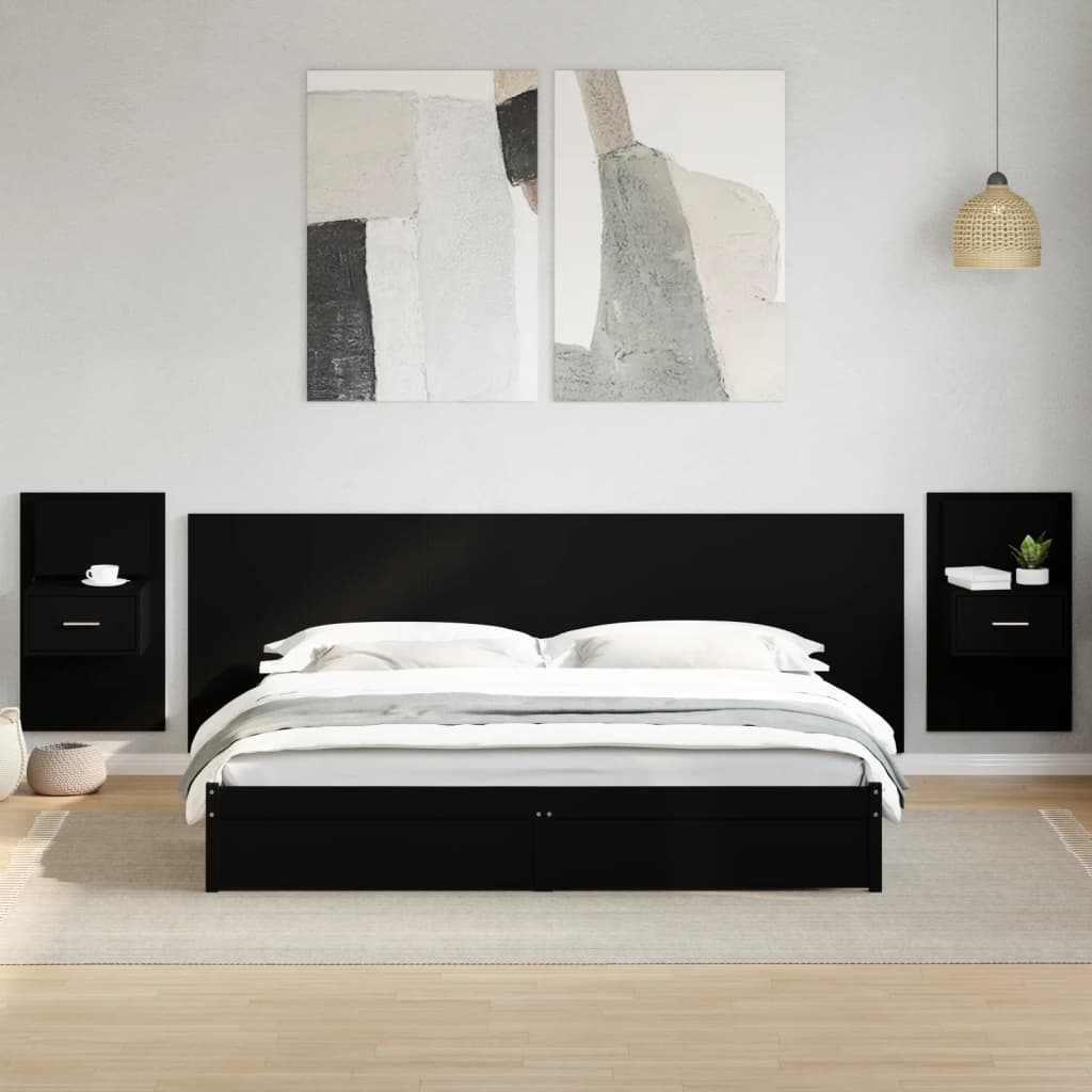 vidaXL Tăblie de pat cu dulapuri, negru, 240 cm, lemn prelucrat
