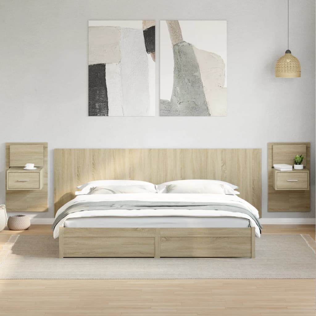 vidaXL Tăblie de pat cu dulapuri, stejar sonoma, 240 cm lemn prelucrat