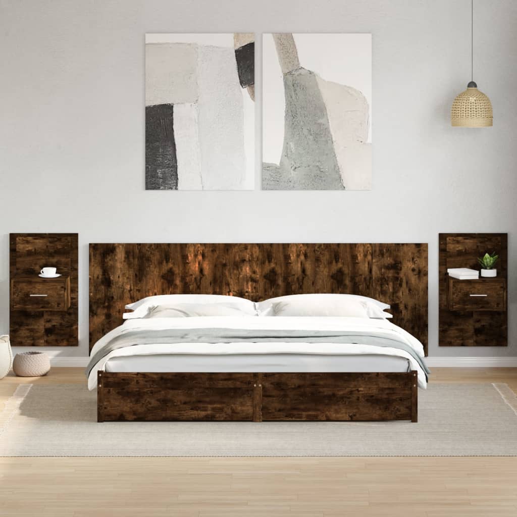 vidaXL Tăblie de pat cu dulapuri, stejar fumuriu 240 cm lemn prelucrat