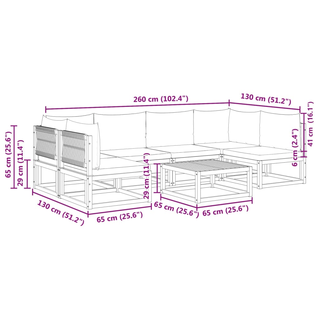 7-delni vrtni komplet sedežnih garnitur z blazinami, akacijev les in vrv - slika 13