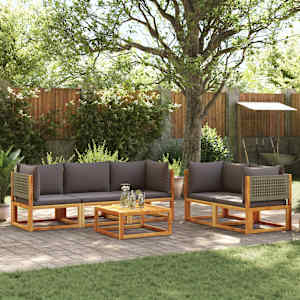 6-delni vrtni komplet sedežnih garnitur z blazinami, akacija in ratan