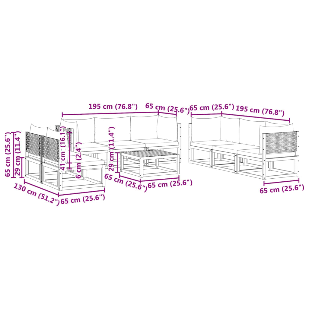9-delni vrtni komplet sedežnih garnitur z blazinami, les akacije in ratan - slika 13