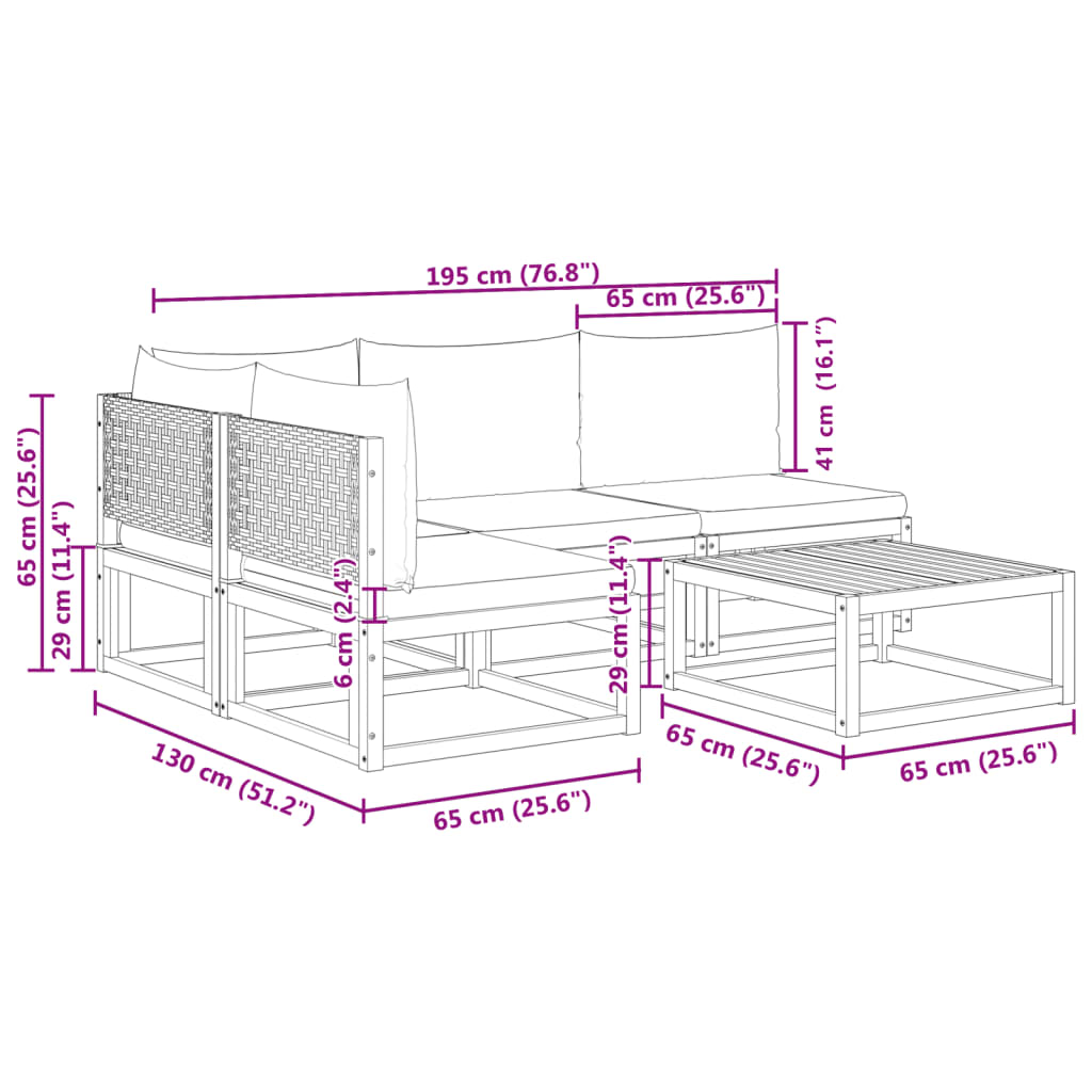 5-delni vrtni komplet sedežnih garnitur z blazinami, les akacije in ratan - slika 13