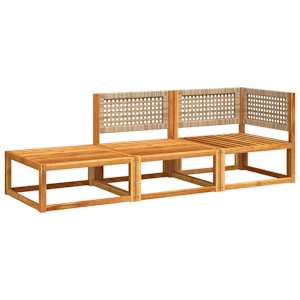vidaXL Ensemble de canap&eacute;s de jardin 3 pi&egrave;ces avec coussins en bois d'acacia et rotin