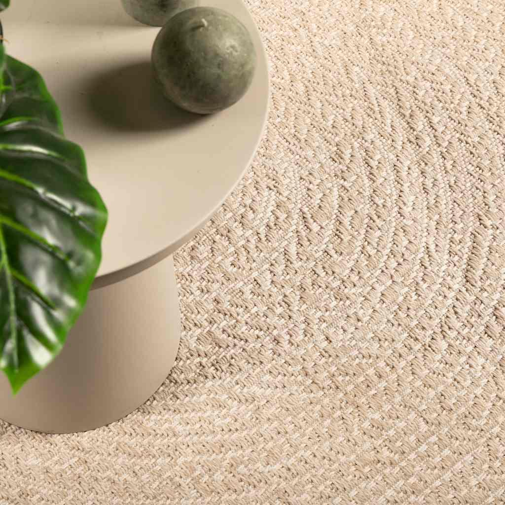 Vloerkleed ZIZUR beige binnen en buiten 120x120 cm jute look – afbeelding 1