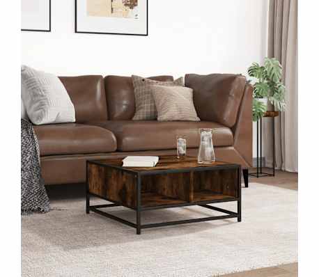 vidaXL Măsuță cafea stejar fumuriu 60,5x60,5x30cm lemn prelucrat/metal