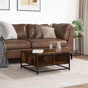 vidaXL Măsuță cafea stejar fumuriu 60,5x60,5x30cm lemn prelucrat/metal