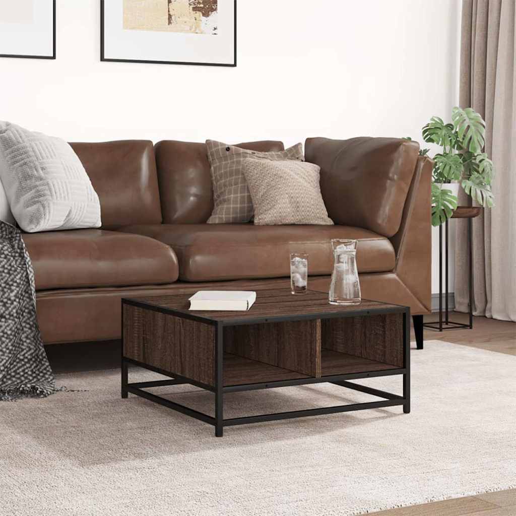 vidaXL Măsuță cafea stejar maro 60,5x60,5x30 cm lemn prelucrat/metal