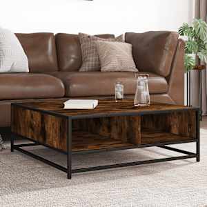 Klubska mizica dimljeni hrast 80x80x30 cm inž. les in kovina