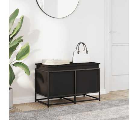 vidaXL Bo&icirc;te de rangement avec couvercle noir bois d'ing&eacute;nierie