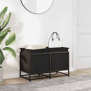 vidaXL Bo&icirc;te de rangement avec couvercle noir bois d'ing&eacute;nierie