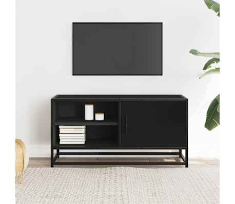 vidaXL Meuble TV noir 80x34,5x40 cm bois d'ing&eacute;nierie et m&eacute;tal