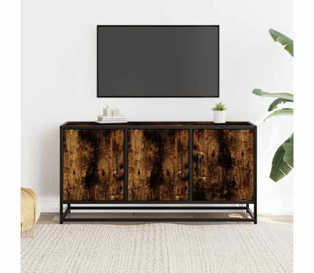 vidaXL TV Cabinet Smoked Oak 100x35x50 cm Engineered Wood and Metal
