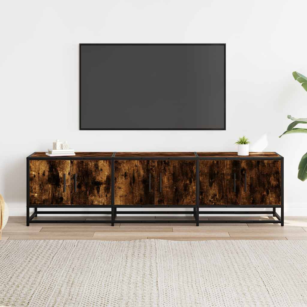 vidaXL Tv-meubel 150x35x41 cm bewerkt hout metaal gerookt eikenkleurig