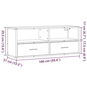 TV skříňka kouřový dub 100x31x39,5 cm kompozitní dřevo a kov - obrázek 11