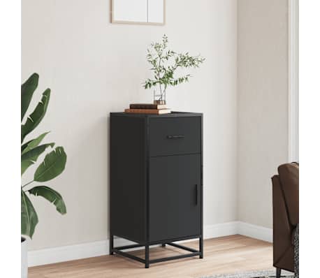 vidaXL Buffet noir 35,5x35x76 cm bois d'ing&eacute;nierie et m&eacute;tal