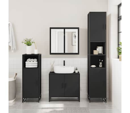 vidaXL Spiegelschrank Schwarz 65x20x60 cm Holzwerkstoff