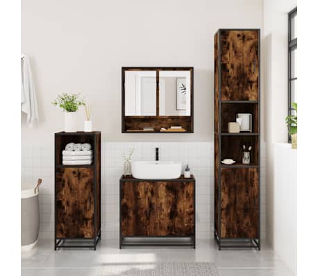vidaXL Armoire &agrave; miroir de salle de bain ch&ecirc;ne fum&eacute; bois d&rsquo;ing&eacute;nierie