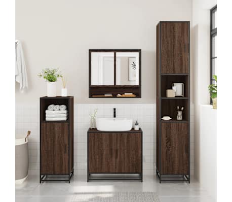 vidaXL Armario con espejo ba&ntilde;o madera marr&oacute;n roble 65x20x60 cm